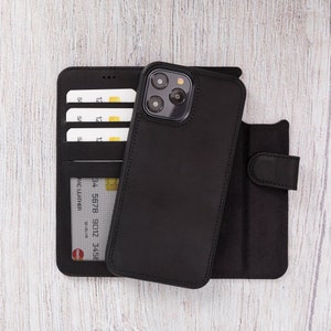 Funda de cuero para iPhone 12 Pro Max - La mejor funda para teléfono para iPhone 12 Pro Max - Cartera plegable personalizada - MagSafe y carga inalámbrica / NEGRO