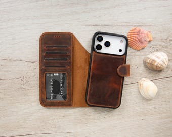 iPhone 18 Pro Max Case, RFID Wallet, Leather Folio, Detachable MagSafe Cover