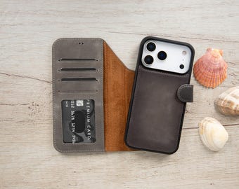 Leather iPhone 18 Pro Folio Case, Detachable Wallet, MagSafe Cover
