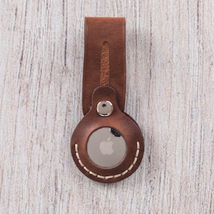 Étui personnalisé en cuir pleine fleur AirTag, Housse de protection AirTag, Porte-clés personnalisé, Cadeau en cuir fait main, Cadeau d'anniversaire / CAMEL