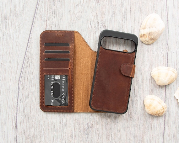 Leather Google Pixel 10 / Pro / XL Case, RFID Wallet, Magnetic Detachable Personalized Stand