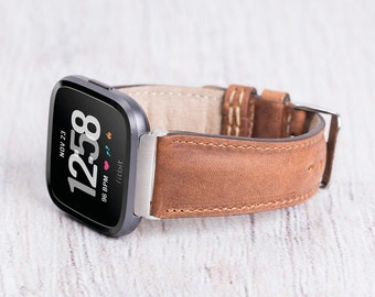Personalisiertes Lederarmband für Fitbit: Versa 4, Sense 2, Vollnarbenarmband