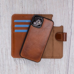 Portefeuille à deux volets pour iPhone 12 Mini - Étui en cuir pour iPhone 12 Pro Max - Meilleure coque de portable pour iPhone 12 Pro - Étui en cuir pour iPhone 12 / BRUN BRUNI