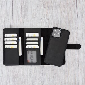 Leather iPhone 13 Pro Max Wallet Case - 2 in 1 Detachable Back Cover - Personalized Gift - Maximum Protective Cover Supports Wireless Charge