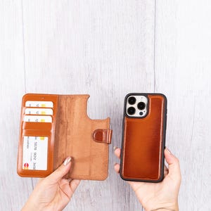 Étui portefeuille en cuir pour iPhone 16 Pro Max / 16 Pro / 16 Plus / 16 Coque amovible MagSafe / Étui de chargement sans fil Bloqueur RFID pour cartes