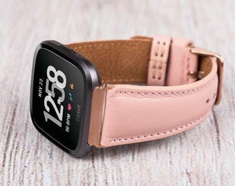 Personalized Pink Leather Fitbit Band: Versa & Sense Series