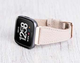 Gray Leather Fitbit Versa Band: Personalized Versa 1, 2, Lite Strap