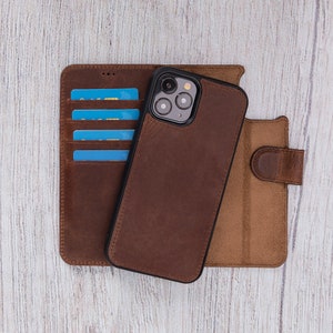 iPhone 12 Pro Leather Bifold Wallet - Leather iPhone 12 Case - Personalized iPhone 12 Mini Cover - iPhone 12 Pro Max Handmade Case / BROWN