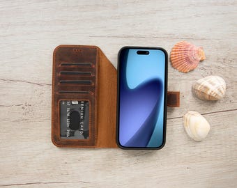 Leather iPhone 18 Pro Max Wallet, 2-in-1 Detachable Case, MagSafe Compatible, Stand Function
