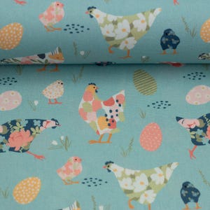 Tissu en coton Swafing Spring poulets bleu