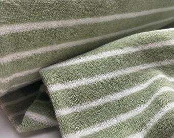 Short pile terry cloth fabric stripes green
