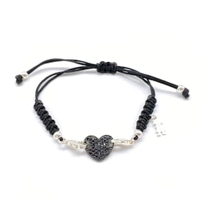 Nylonarmband mit silbernem Herz und Zirkonia, Geschenk für Frauen, Mütter, Geburten, Liebe, Freundschaft