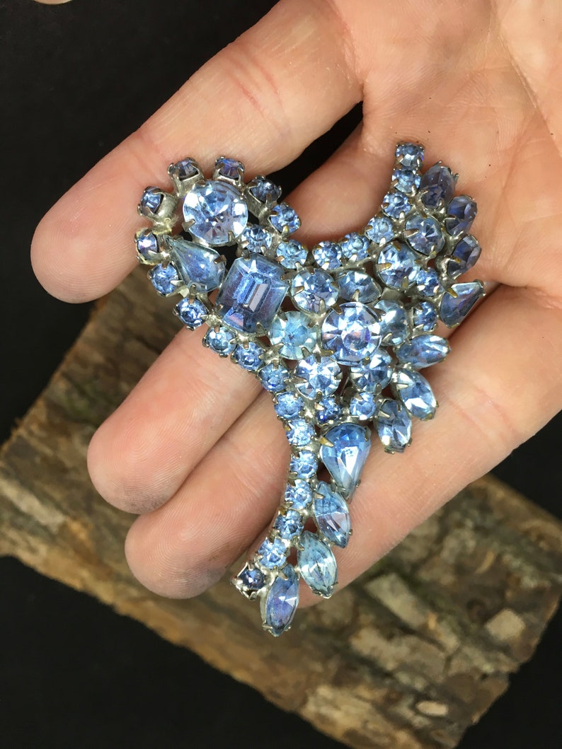 Large Blue Rhinestone Paisley Brooch RecycledOdds