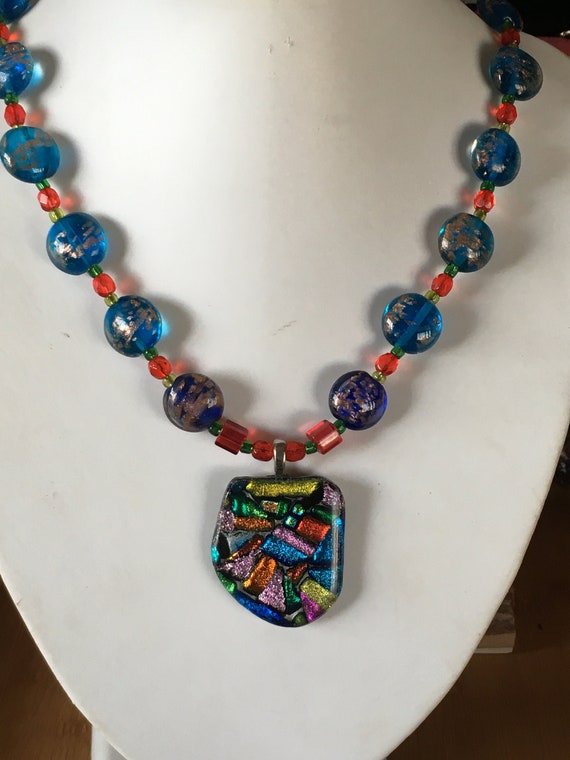 Fused Glass Beaded Necklace Dichroic Glass Funky Glass Etsy