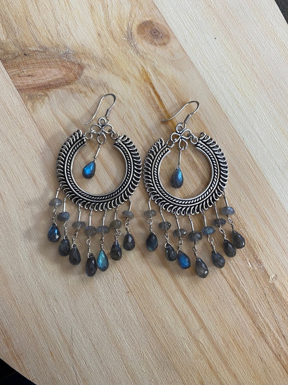 Sterling Silver Faceted Labradorite Dangle Drop Ea