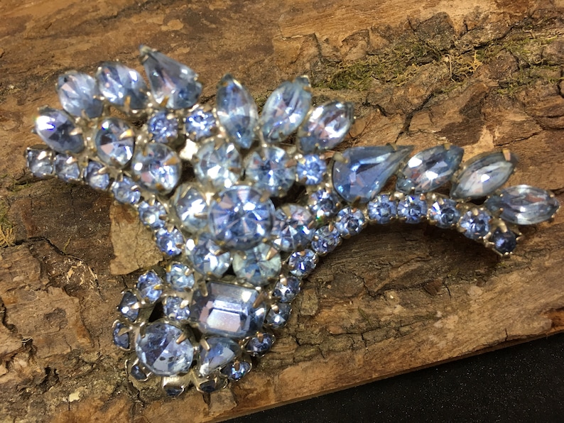 Large Blue Rhinestone Paisley Brooch RecycledOdds