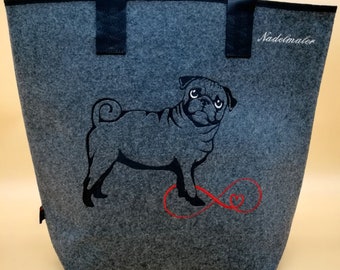 Shopper Mops personalisiert bestickt Filz Tasche Pug