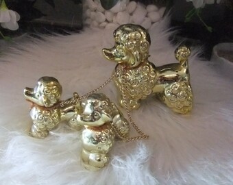 Family of vintage gold porcelain poodle 1950