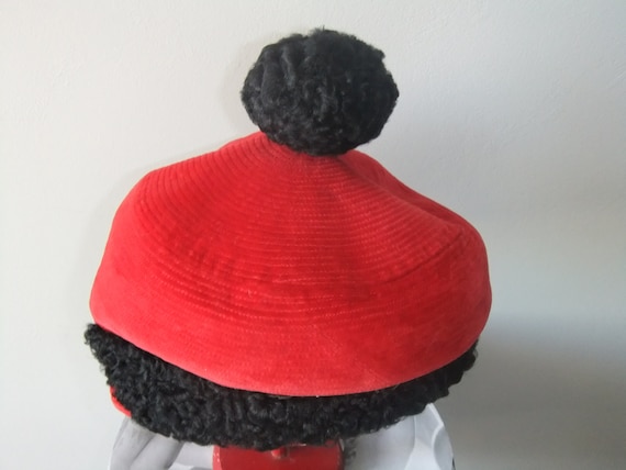 French lady beret vintage red velvet and fake astr