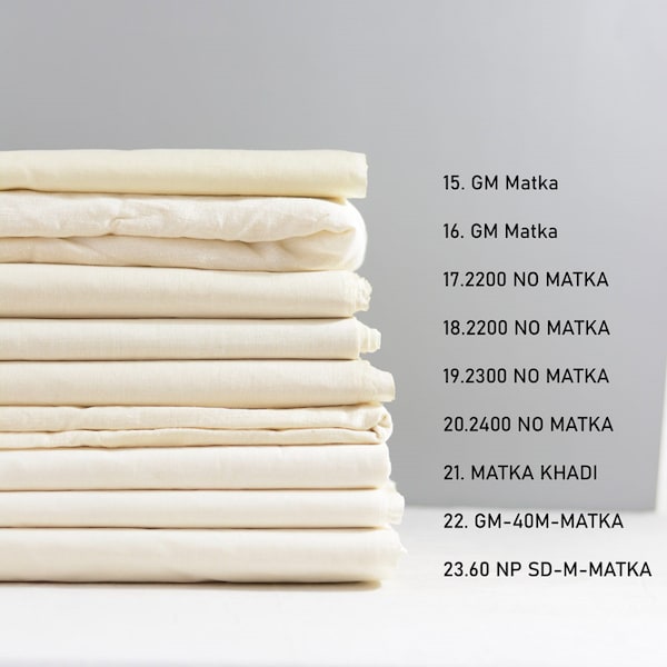 Pure Hand Spun Matka Silk Fabric | Natural Off White (O.W./Dyeable) and Cream (Cr) | Price / Meter (1.09 Yard)