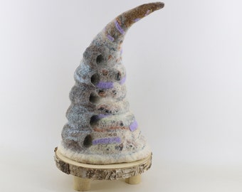 Felt sculpture horn, textile art, twisted art horn, home decoration made of wool