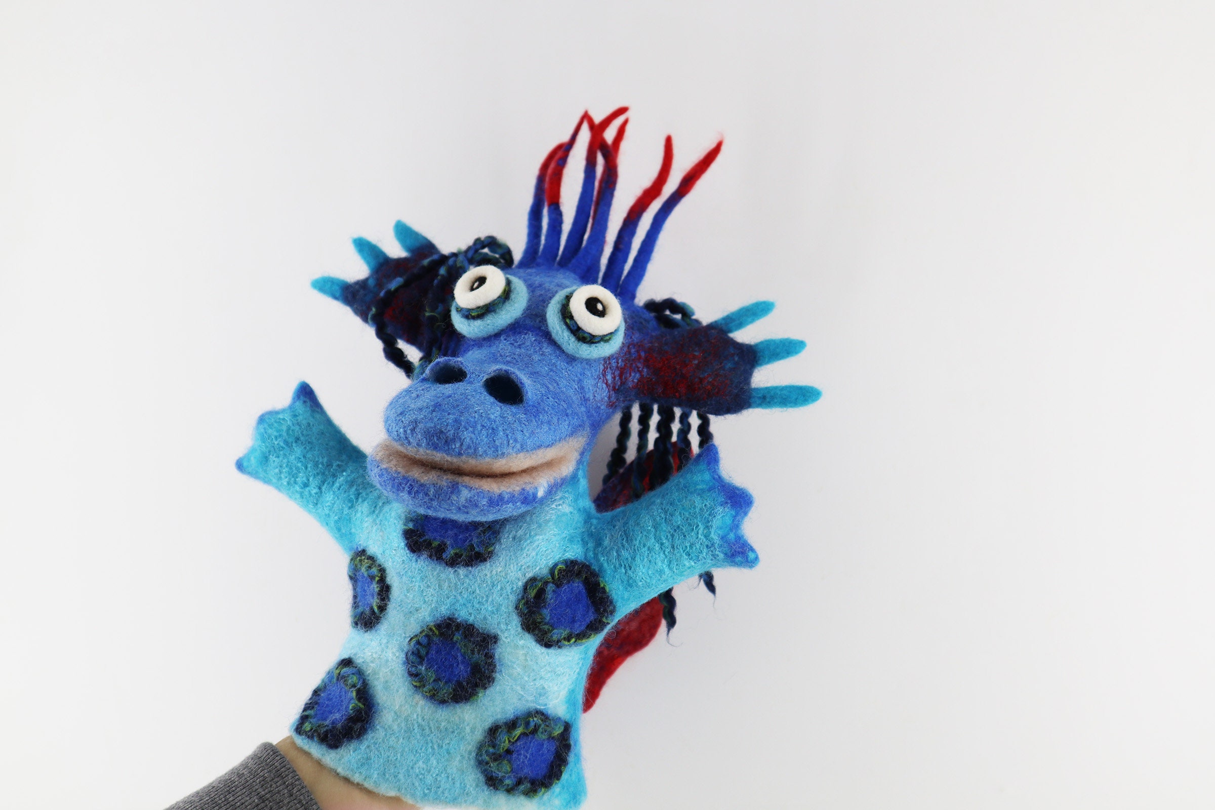 Hand puppet blue dragon with wings BiBaBo dolls theater Etsy
