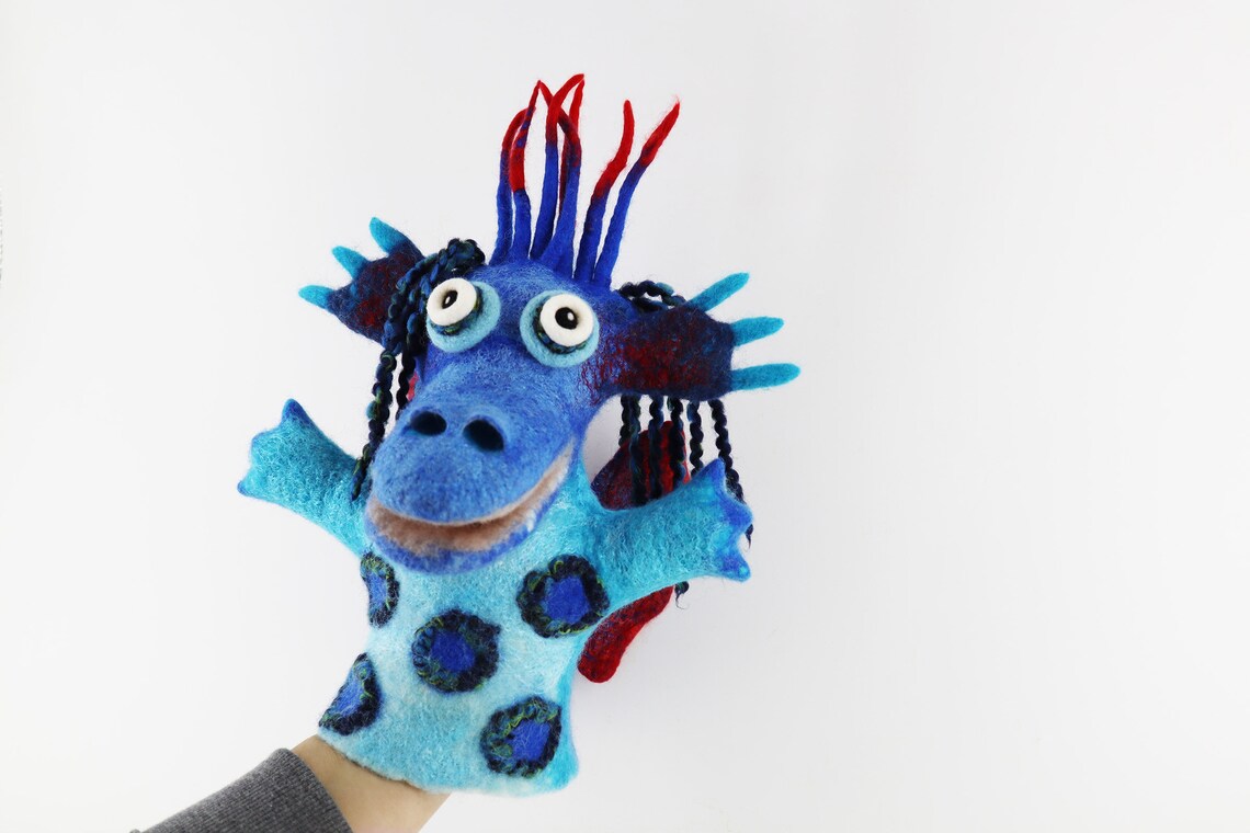 Hand puppet blue dragon with wings BiBaBo dolls theater Etsy
