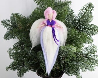 Waldorf Art Fairy, cradle fairy, felted guardian angel made of wool, fairy elf felted from wool, pink-purple