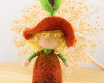 Flower child with a bud in Waldorf style, felted seedling for the seasonal table, nature table