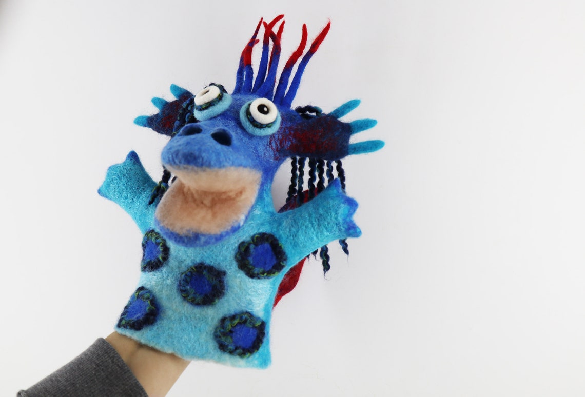 Hand puppet blue dragon with wings BiBaBo dolls theater Etsy