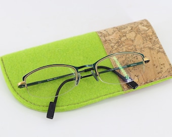 Glasses case made of design tweed wool felt and cork fabric, glasses bag, glasses case, glasses case, gift for Father's Day, case for glasses