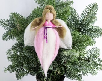 Waldorf Art Fairy, cradle fairy, felted guardian angel made of wool, fairy elf felted from wool, pink