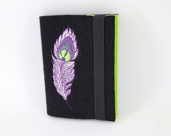 Book cover A6 with notebook, black-green, with embroidered pen