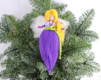 Waldorf Art Fairy, cradle fairy, felted guardian angel made of wool, fairy elf felted from wool, purple