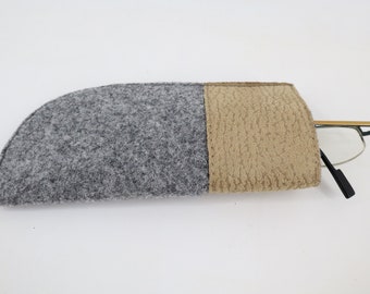 Glasses case made of design Tweed wool felt and leather, glasses pocket, spectacle case, spectacle case, spectacle case for glasses, grey-beige