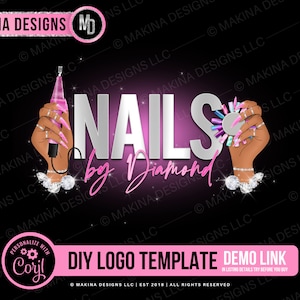 Nail tech logo, Logo design, Logo, Premade logo, Logo Template, nails logo, nail logo, nail techinician, long. nails, teal and silver