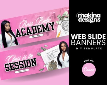 Business Web Slide Banners, diy web slide banners, canva templates, Wig Hair business, website banners, shopify, wix, godaddy