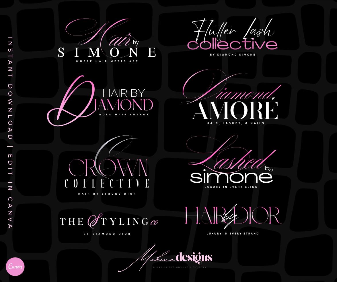 Editable Logo Design Bundle for Canva, Edit in Canva, Logo Design, Lash ...