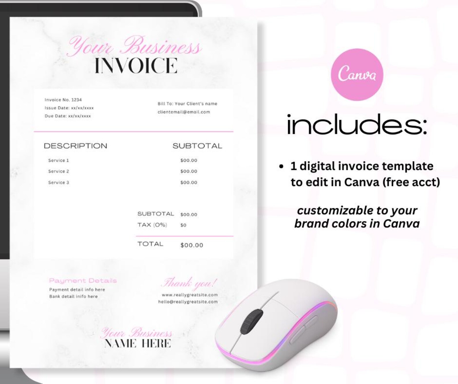 Editable Invoice Template | Minimalist Small Business Receipt (canva ...