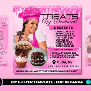 BACK DESSERT E-FLYER-Vorlage, Canva E-Flyer, Bäckerei-E-Flyer, Backverkaufs-Flyer, Desserts-Flyer, rosa und silberner Farbverlaufs-Flyer
