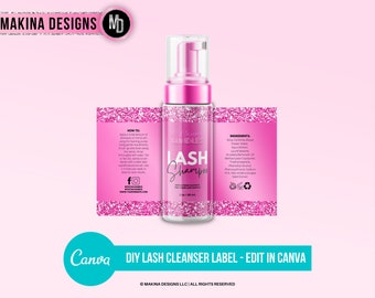 DIY Eyelash Cleanser Foam Label, Bain de cils, Autocollant de nettoyant pour cils, Étiquette de shampooing pour cils, Étiquette numérique, Étiquette de produit de cils, Canva