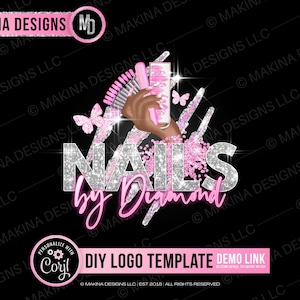 Nail tech logo, Logo design, Logo, Premade logo, Logo Template, nails logo, nail logo, nail techinician, long. nails, teal and silver