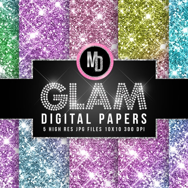 GLAM DIGITAL PAPER, rainbow glitter glam textures, glitter textures, rainbow textures, rainbow glam, digital paper