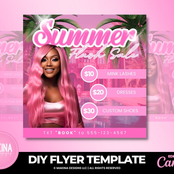 Summer Sale Flyer template, social media engagement templates, clothing boutique, instagram flyer, hot girl summer, canva template