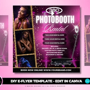 PHOTOBOOTH RENTAL E-FLYER, Canva template, 360 photo booth, photo booth rental, party, events, photo station, 360 degree photo booth