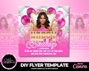 BIRTHDAY SALE E-FLYER template, social media engagement templates, ceo birthday sale e-flyer, hair, lashes, bundles, boutique, shop