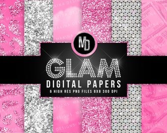 GLAM DIGITAL PAPER, glam textures, glitter textures, diamond textures, pink dolly glam, digital paper