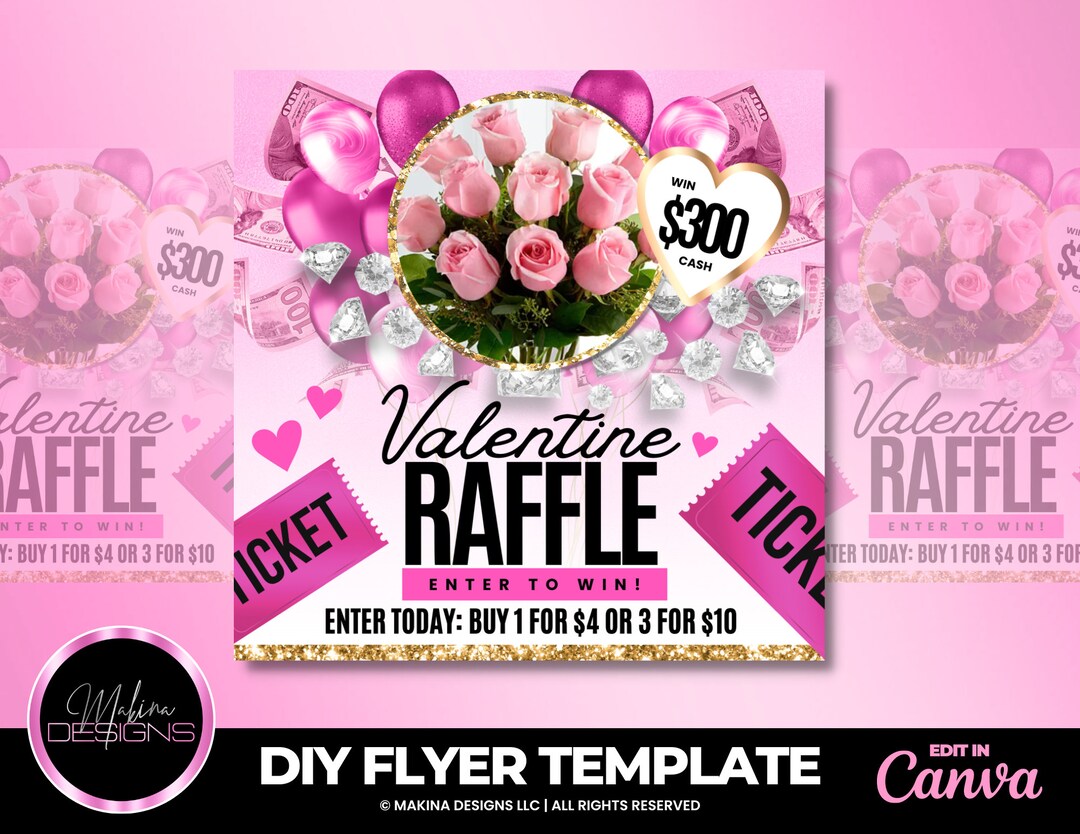 Valentines Day Raffle Giveaway Flyer, Valentines Day Raffle, Valentines ...