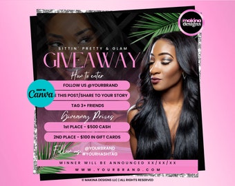 DIY GIVEAWAY E-FLYER template, Canva template, giveaway raffle social media post, raffle contest, giveaway raffle e-flyer template