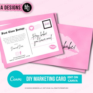 CARTE POSTALE MARKETING, carte postale de remerciement, carte marketing, carte de reciblage, rose pailleté, modèle de toile